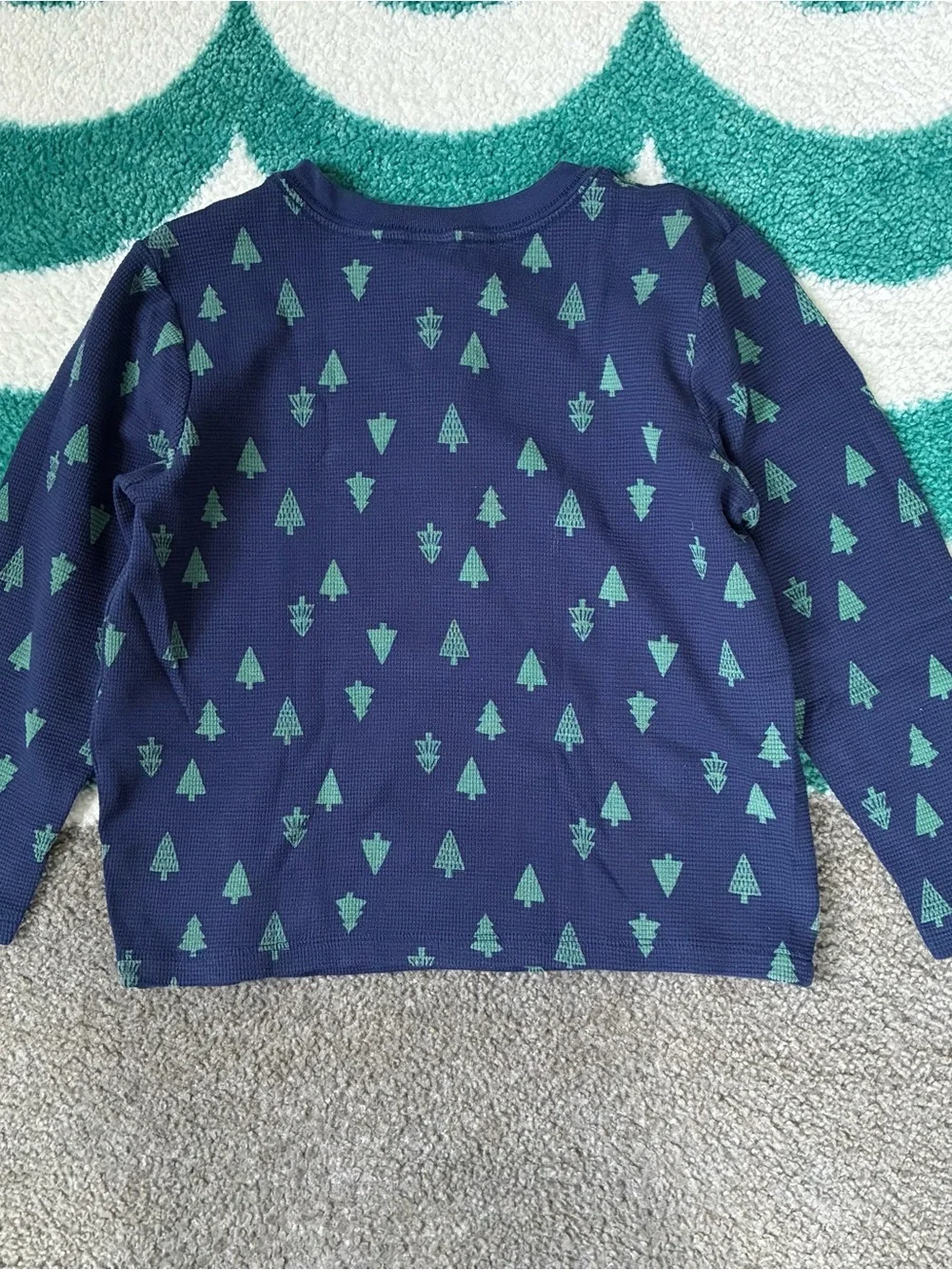 Hanna Andersson Evergreen Trees Thermal Henley Tee (Navy/Green) Size 6-7